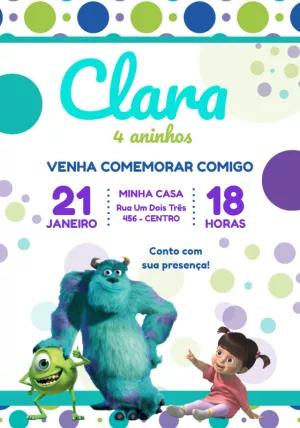Convite Aniversário Monstros SA com Personagens para Editar Online