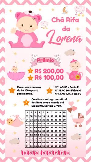 Convite Chá Rifa de Bebê Menina Ursinha para Editar Online