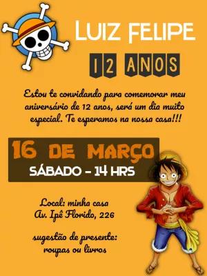 Convite de Aniversário One Piece com Luffy para Editar Online