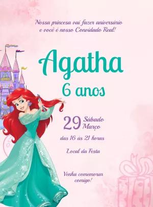 Convite de Aniversário Princesa Ariel para Editar Online