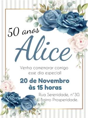 Convite de Aniversário Floral Azul para Editar Online