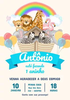 Convite de Aniversário Arca de Noé com Animais para Editar