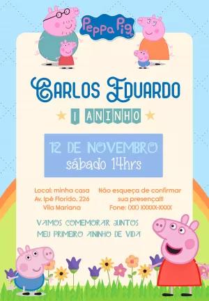 Convite Aniversário Peppa Pig para Editar Online e Imprimir