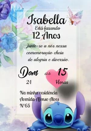 Convite Aniversário Stitch Floral para Editar Online