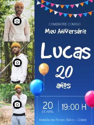 Convite de Aniversário Masculino com 3 Fotos para Editar
