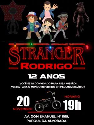 Convite Aniversário Stranger Things com Personagens para Editar