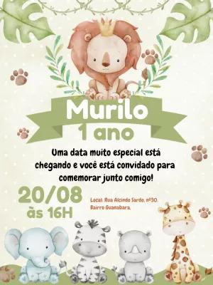Convite Aniversário Safari com Animais Fofos para Editar Online