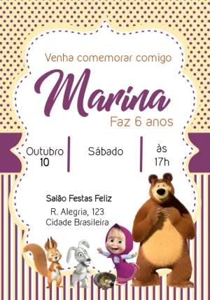 Convite Aniversário Masha e o Urso para Editar Online