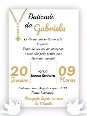 Convite de Batizado com Terço Dourado para Editar Online