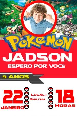 Convite de Aniversário Pokémon com Foto para Editar Online