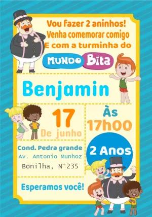 Convite Aniversário Mundo Bita com Personagens para Editar Online