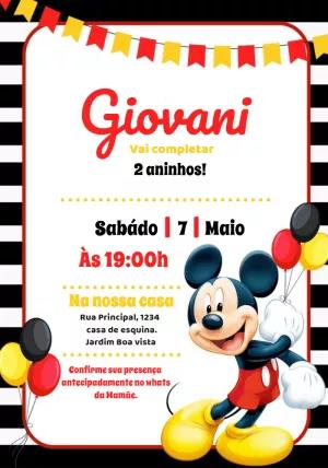 Convite de Aniversário Mickey Mouse para Editar Online
