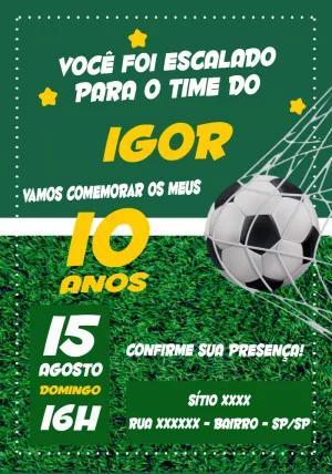 Convite Aniversário Futebol com Bola na Rede para Editar Online