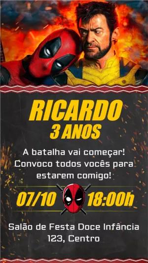 Convite Aniversário Deadpool e Wolverine para Editar Online