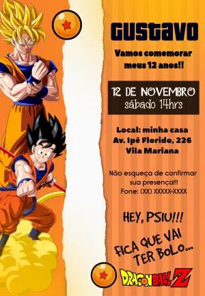 Convite Aniversário Dragon Ball Z com Goku para Editar Online