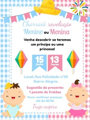 Convite Charraiá Revelação Festa Junina para Editar Online