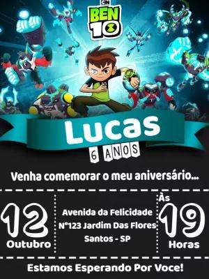 Convite de Aniversário Ben 10 Editável Online com Personagens