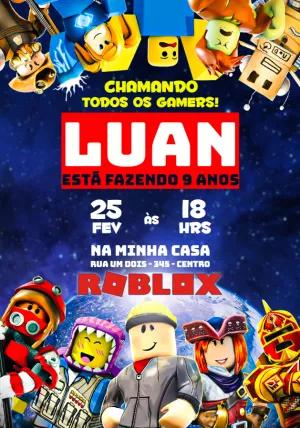 Convite de Aniversário Roblox com Personagens para Editar Online