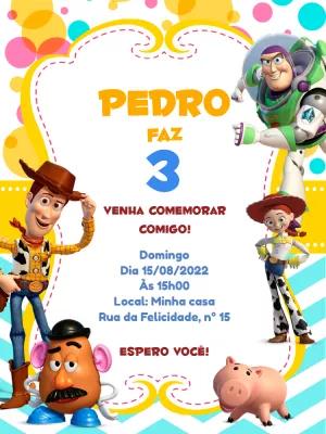 Convite de Aniversário Toy Story com Personagens para Editar