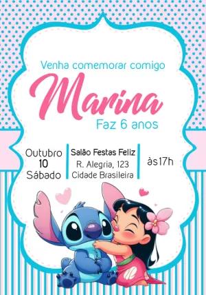 Convite Aniversário Lilo e Stitch para Editar Online