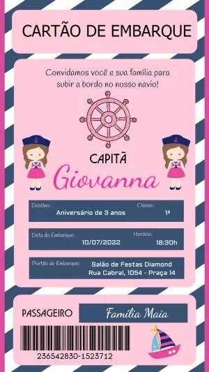 Convite Aniversário Marinheira Cartão de Embarque para Editar
