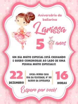 Convite de Aniversário Bailarina Delicada para Editar Online