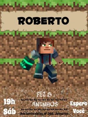 Convite Aniversário Minecraft com Personagem para Editar Online