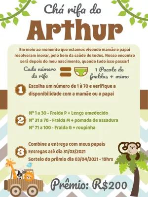 Convite Chá Rifa Safari com Animais para Editar Online