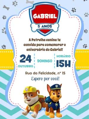 Convite Aniversário Patrulha Canina com Personagens para Editar