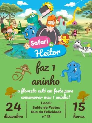 Convite Aniversário Mundo Bita Safari com Animais para Editar