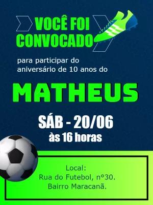 Convite Aniversário Futebol Estilo Convocação para Editar