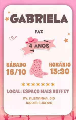Convite de Aniversário Boiadeira Country para Editar Online
