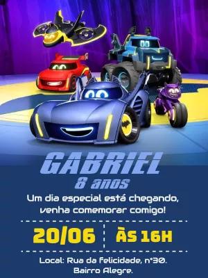 Convite Aniversário Batwheels com Personagens para Editar Online