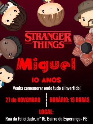 Convite de Aniversário Stranger Things Chibi Editável Online