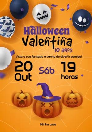 Convite de Aniversário Halloween com Abóboras para Editar