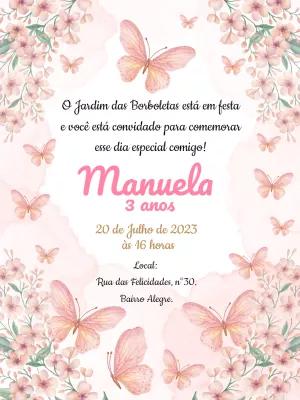 Convite Aniversário Jardim das Borboletas para Editar Online