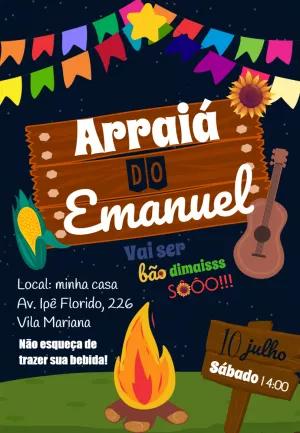 Convite Arraiá de Aniversário com Fogueira para Editar Online