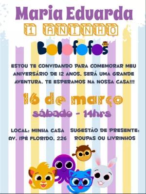 Convite de Aniversário Bolofofos para Editar Online