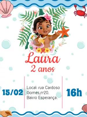 Convite de Aniversário Moana Baby para Editar Online