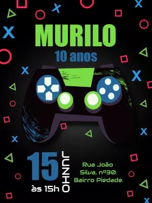 Convite de Aniversário Gamer com Controle para Editar Online