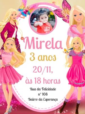 Convite Aniversário Barbie com Foto para Editar Online