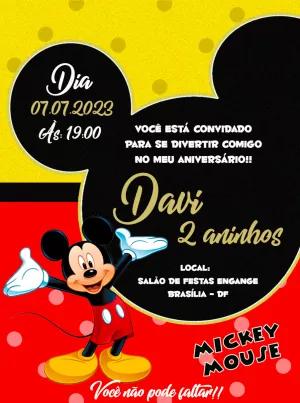 Convite Aniversário Mickey Mouse Clássico para Editar Online