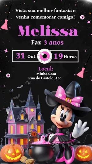 Convite Aniversário Halloween Minnie Mouse para Editar Online