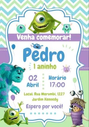 Convite de Aniversário Monstros S.A Editável Online