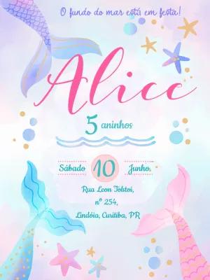 Convite Aniversário Sereia Fundo do Mar para Editar Online