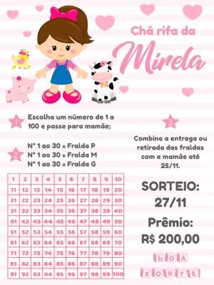 Chá Rifa Fazendinha Rosa com Cartela de Números para Editar