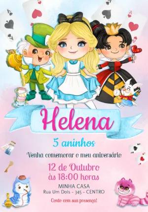 Convite Aniversário Alice no País das Maravilhas para Editar
