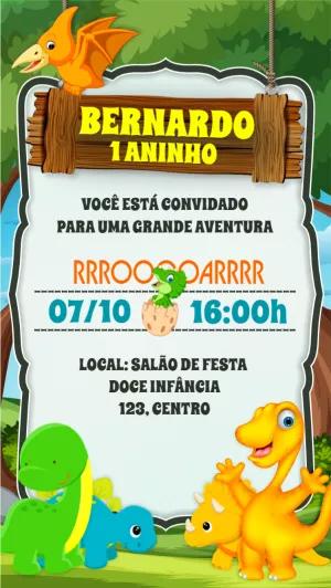 Convite Aniversário Dino Baby Fofo para Editar Online