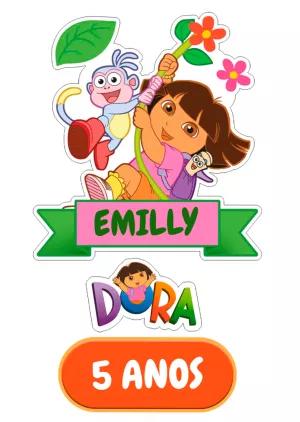 Topo de Bolo Dora Aventureira para Editar e Imprimir Online