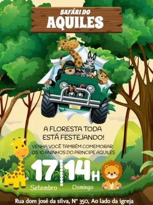 Convite Aniversário Safári com Animais para Editar Online